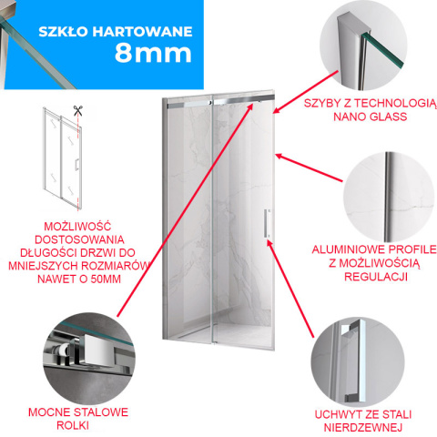 DRZWI PRYSZNICOWE PRZESUWNE DO WNĘKI ZES-KZ09C-120 CHROM 115-120